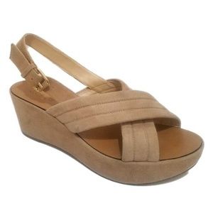 J.Crew Marcie Cream Suede Wedges w/Strap  Sz 8.5